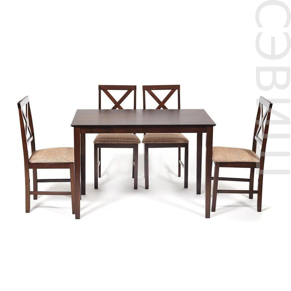 Обеденный комплект эконом Хадсон «Hudson Dining Set» (стол + 4 стула) (cappuccino (темный орех), ткань кор.-золотая)