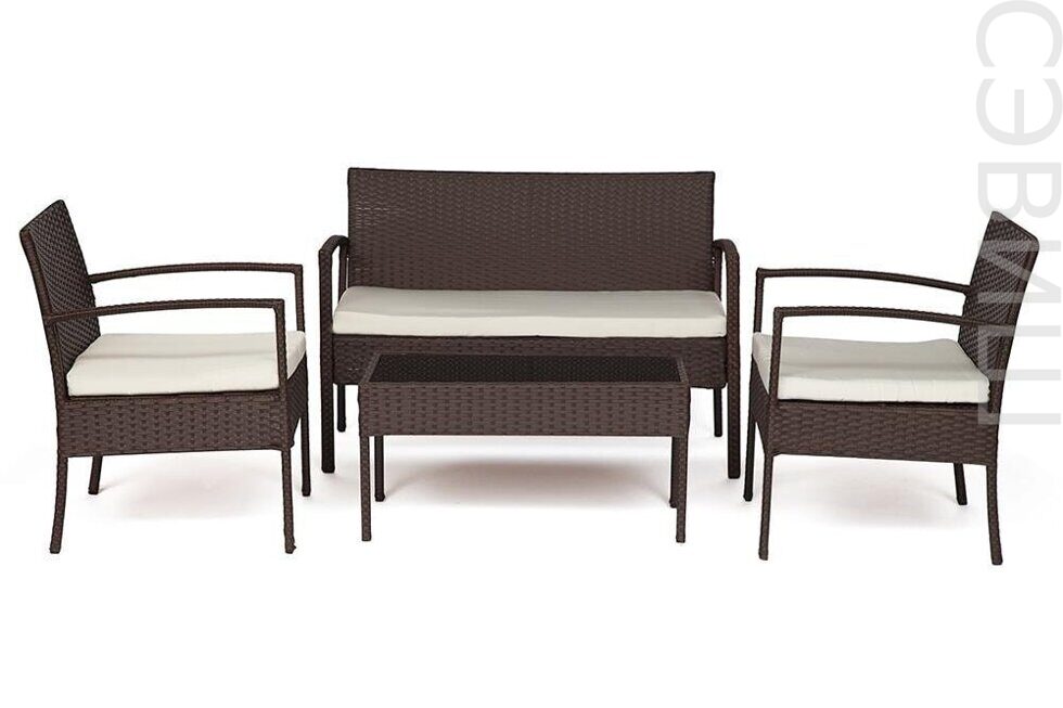 Лаундж сет (диван+2кресла+столик+подушки)/иск. ротанг коричневый